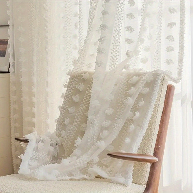2PC French Pastoral Gauze Curtain Jacquard Four-season Universal Curtain Floating Window Living Room Bedroom Balcony Home Decoration, Bedroom, Study, Living Room, Party, Background Decoration