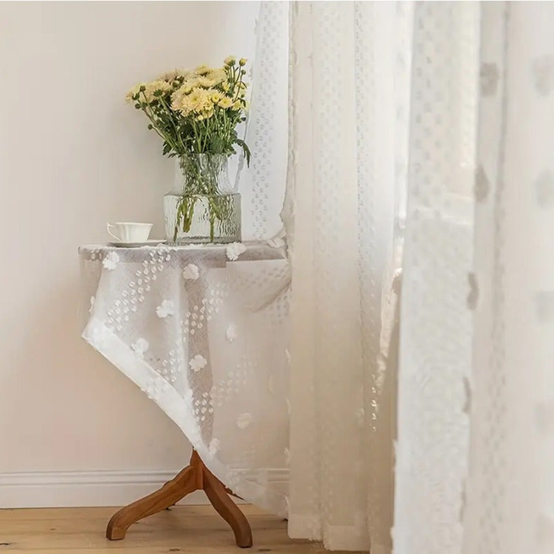 2PC French Pastoral Gauze Curtain Jacquard Four-season Universal Curtain Floating Window Living Room Bedroom Balcony Home Decoration, Bedroom, Study, Living Room, Party, Background Decoration