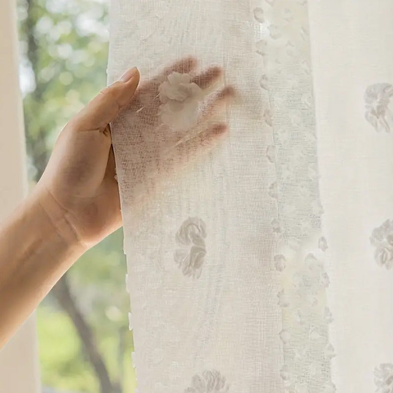 2PC French Pastoral Gauze Curtain Jacquard Four-season Universal Curtain Floating Window Living Room Bedroom Balcony Home Decoration, Bedroom, Study, Living Room, Party, Background Decoration