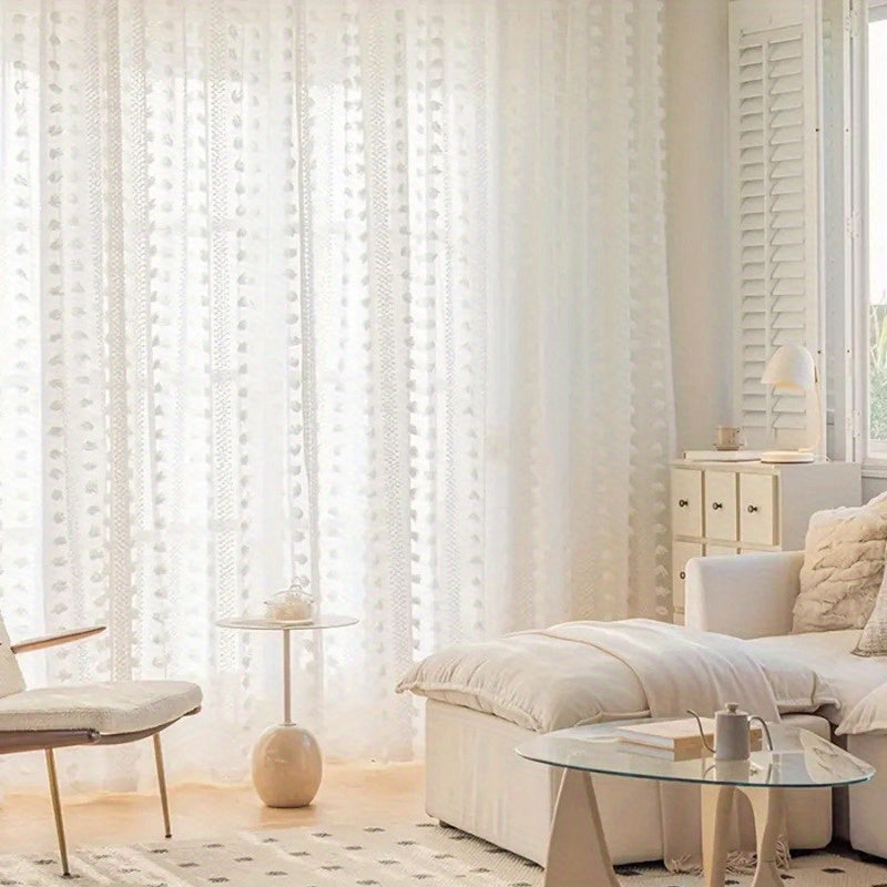 2PC French Pastoral Gauze Curtain Jacquard Four-season Universal Curtain Floating Window Living Room Bedroom Balcony Home Decoration, Bedroom, Study, Living Room, Party, Background Decoration