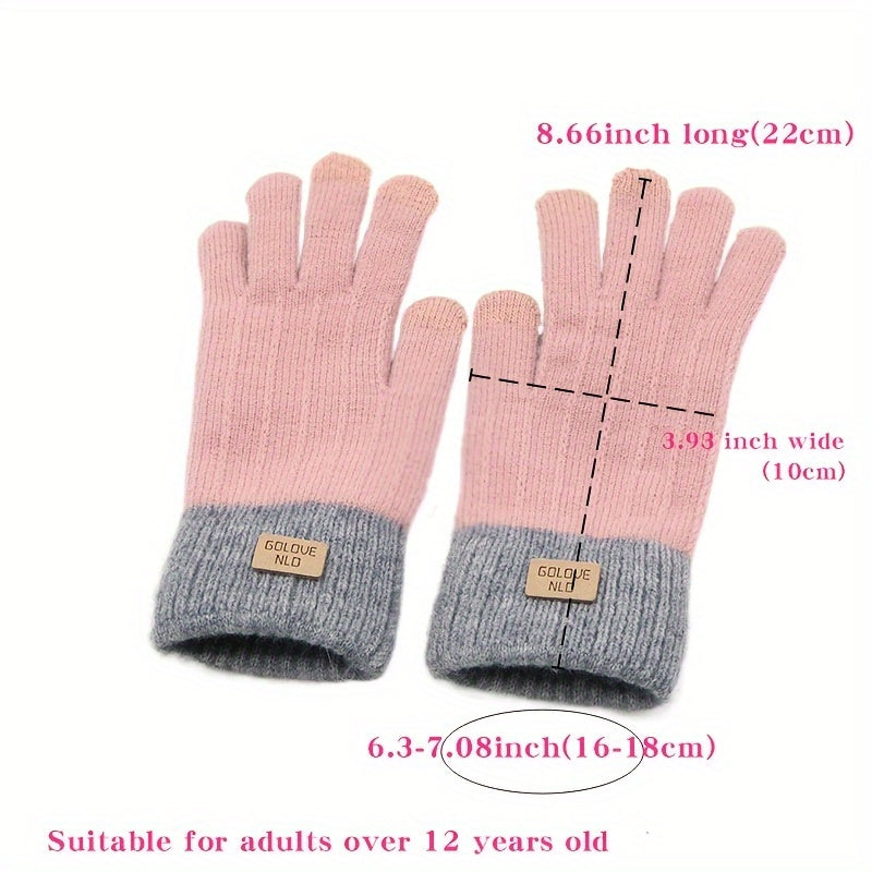 Unisex Color Block Knit Gloves, Short Elastic Thick Warm Touchscreen Gloves, Winter Coldproof Windproof Gloves Suitable Ski Riding