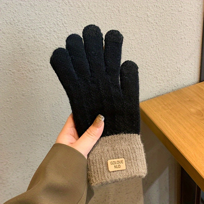Unisex Color Block Knit Gloves, Short Elastic Thick Warm Touchscreen Gloves, Winter Coldproof Windproof Gloves Suitable Ski Riding