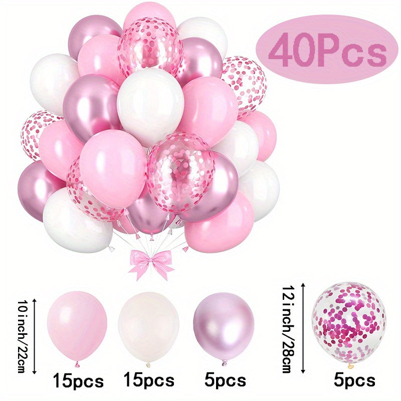 40pcs, Pink White Confetti Latex Balloons, Wedding Decor, Birthday Party Decor, Anniversary Decor, Graduation Decor, Holiday Decor, Mother's Day Decor, Indoor Outdoor Decor, Home Decor, Room Decor