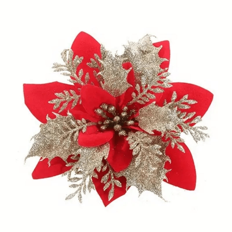 20pcs, 5.9inch Large Poinsettia Double Layer Pink Border Artificial Christmas Flowers - Vibrant Garland Accessories for Sparkling Christmas Tree Decoration, Wedding, Festive Party Decor - Premium Simulation Flowers for Holiday Season