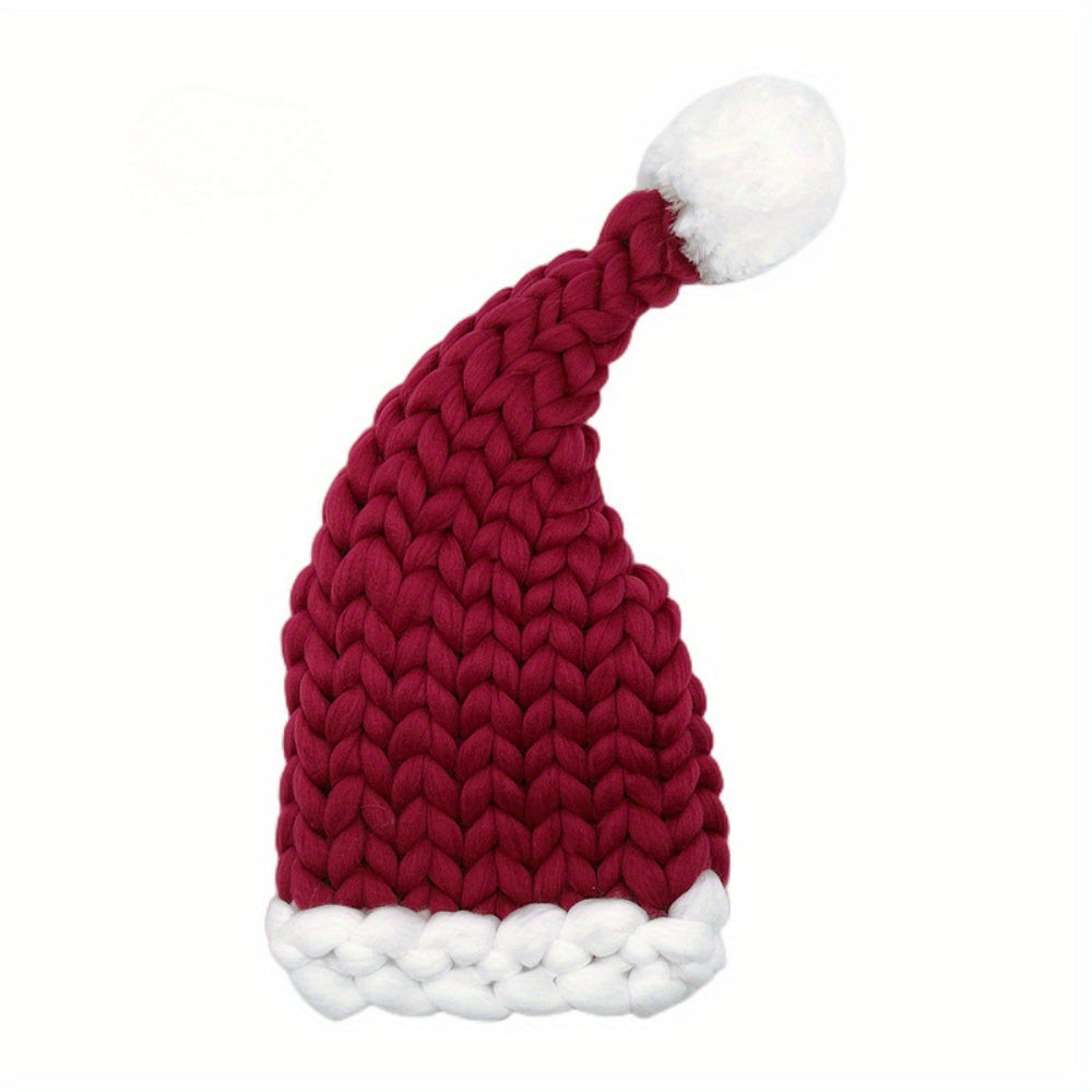 Hand-Knit Santa Claus Cap for Fall/Winter, Polyester Christmas Hat with Pull-On Closure, Lightweight and Fitted for Festive Occasions - Hand Wash Only