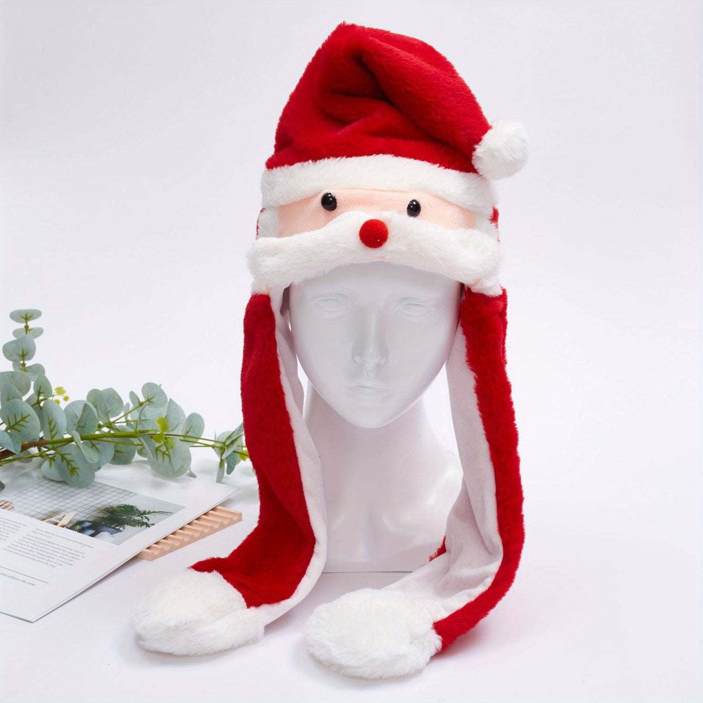 Cheerful Interaction, Interactive Squeeze-and-Wiggle Christmas Hat with Moving Ears - Plush Santa Cap for Men & Women, Perfect for Holiday Parties & Gifts, Best for Christmas
