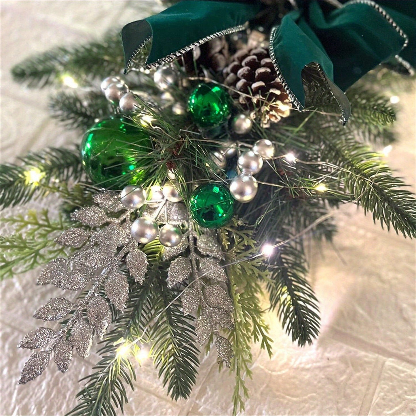 2PCS Artificial Christmas Swags for Stair Decoration, Stair Christmas Decoration for Home Party Shopwindow, Holiday Wall Door Hanging Decor