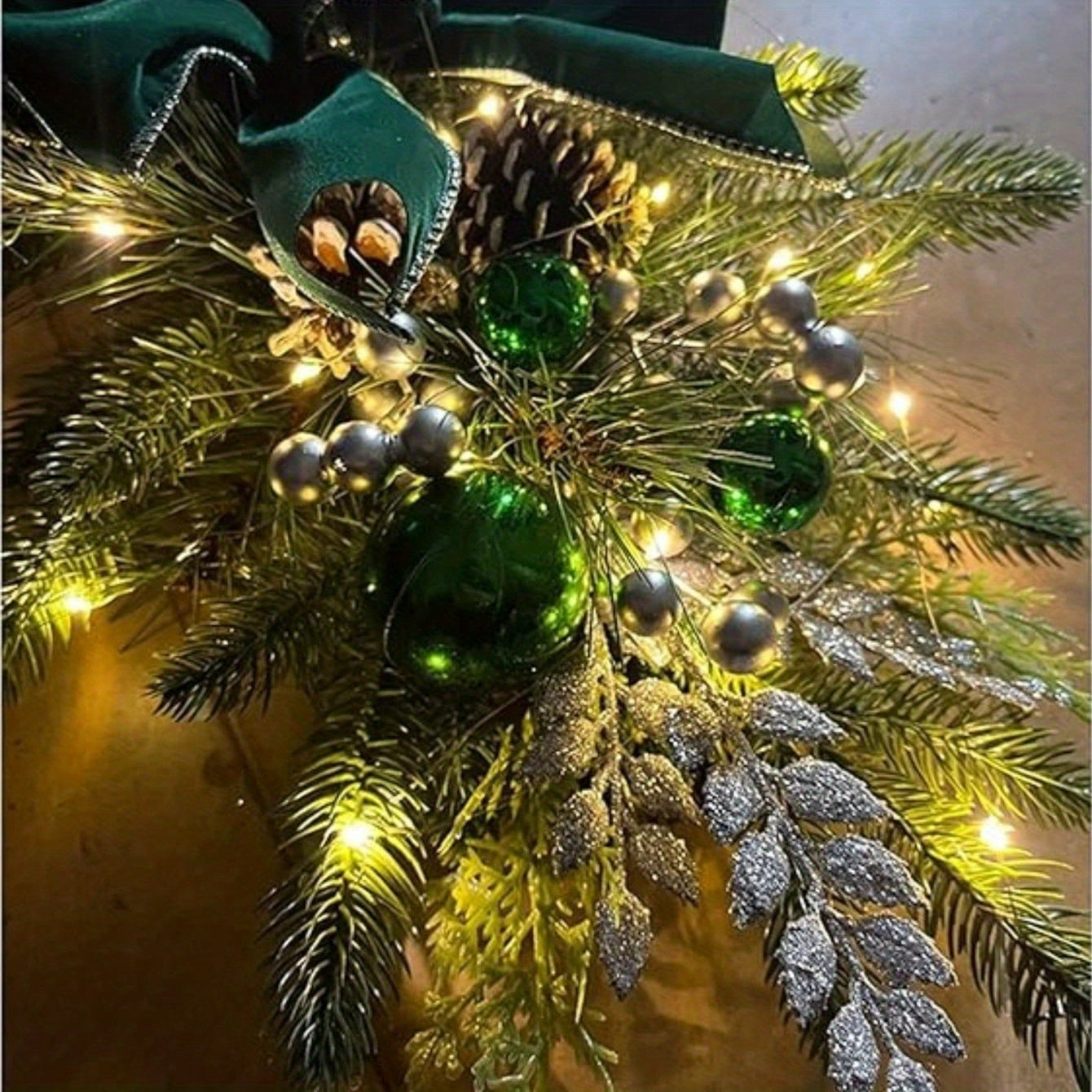 2PCS Artificial Christmas Swags for Stair Decoration, Stair Christmas Decoration for Home Party Shopwindow, Holiday Wall Door Hanging Decor