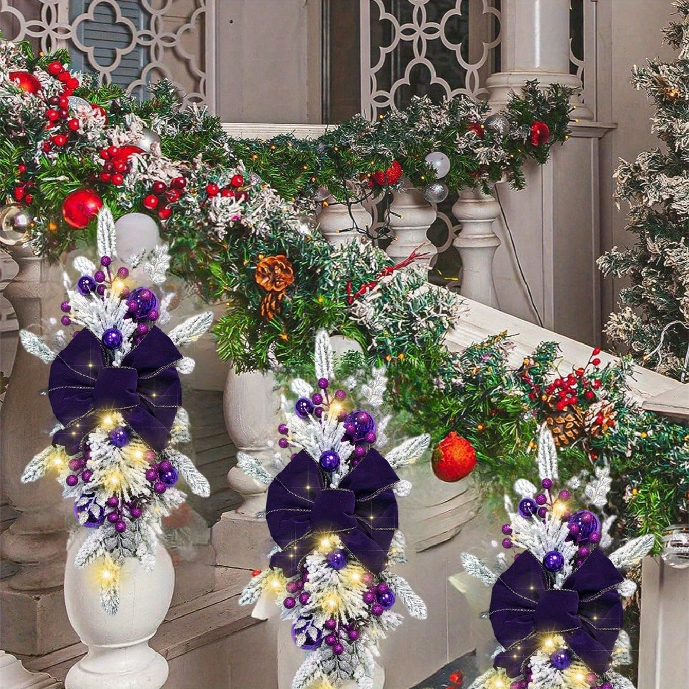 2PCS Artificial Christmas Swags for Stair Decoration, Stair Christmas Decoration for Home Party Shopwindow, Holiday Wall Door Hanging Decor