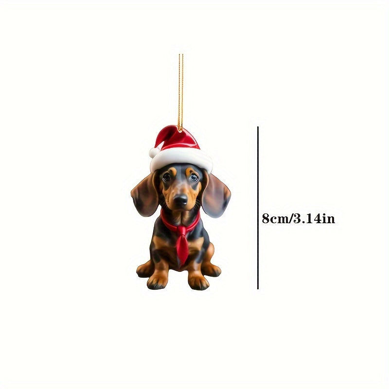 5pcs Adorable Dachshund Puppies with Christmas Hats - Classic Acrylic Ornaments for Holiday Tree Decorations