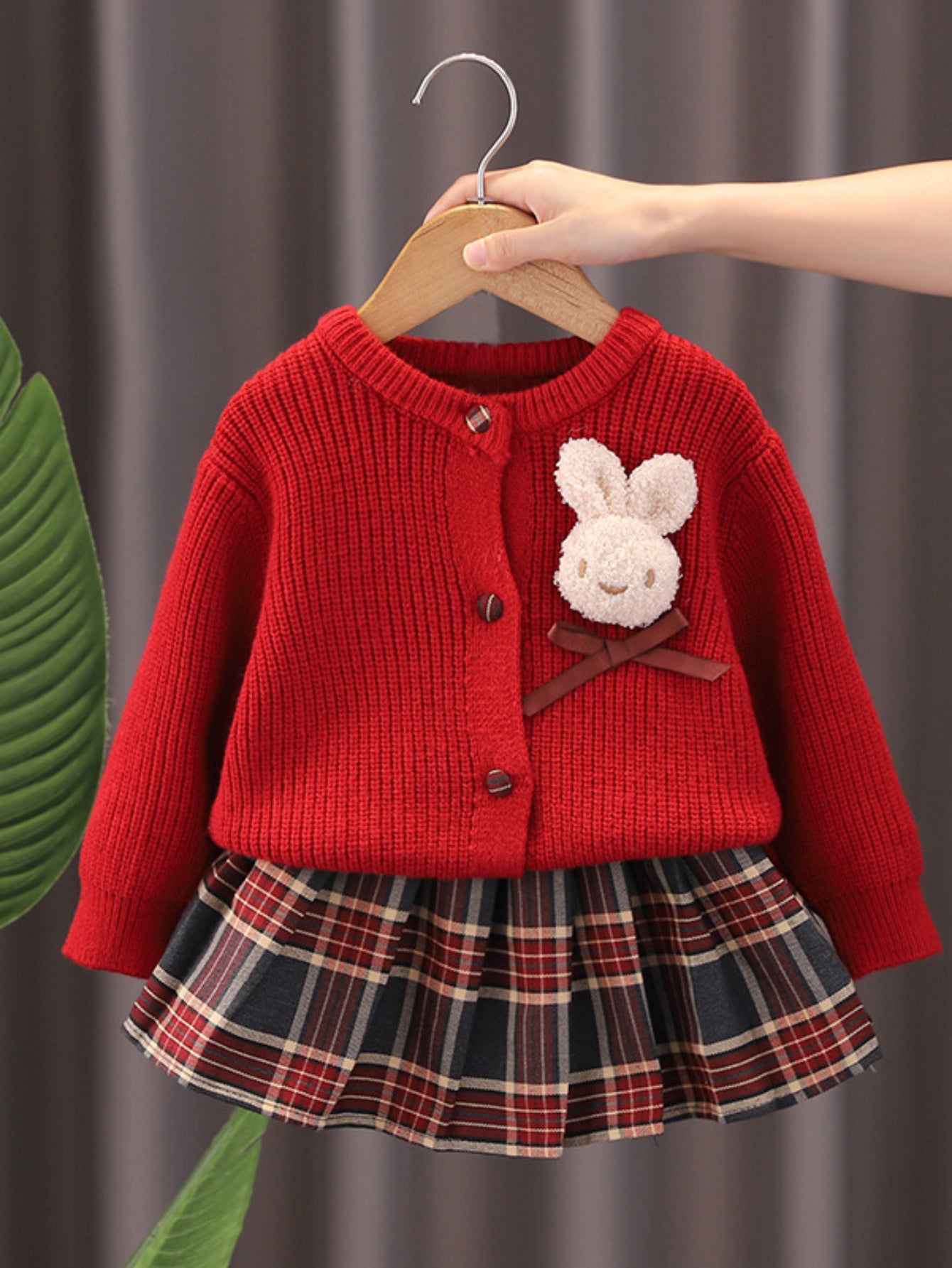 Girls' Knit Sweater and Plaid Skirt Set - Cotton Blend, Acrylic and Polyester - Bow Detail - Regular Fit Dressy Outfit for Children 12 and Under - Ideal for Fall/Winter