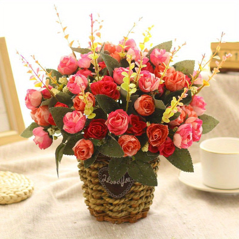 1pc Vibrant Sunflower Artificial Flower Arrangement - Rustic Woven Basket Vase, Realistic Faux Floral Display, Perfect for Valentine's Day, Home Decor, Tabletop Decoration, Durable Plastic Construction