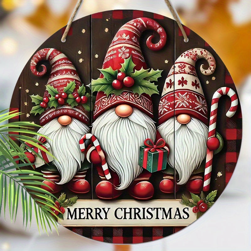 Merry Christmas Retro Santa Claus Wooden Wreath - Festive Red Berry & Candy Design for Porch, Home & Garden Decor