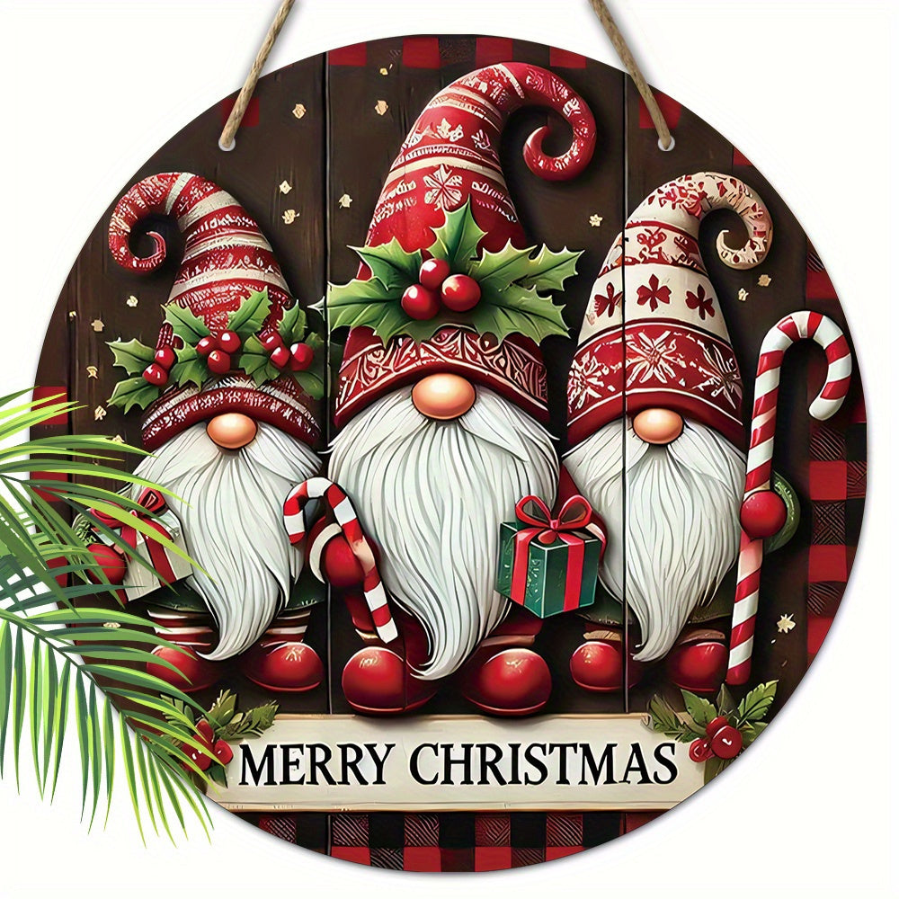 Merry Christmas Retro Santa Claus Wooden Wreath - Festive Red Berry & Candy Design for Porch, Home & Garden Decor