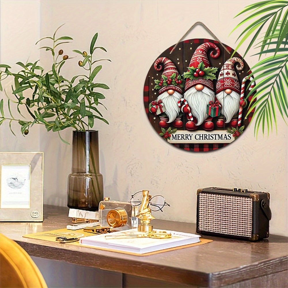 Merry Christmas Retro Santa Claus Wooden Wreath - Festive Red Berry & Candy Design for Porch, Home & Garden Decor