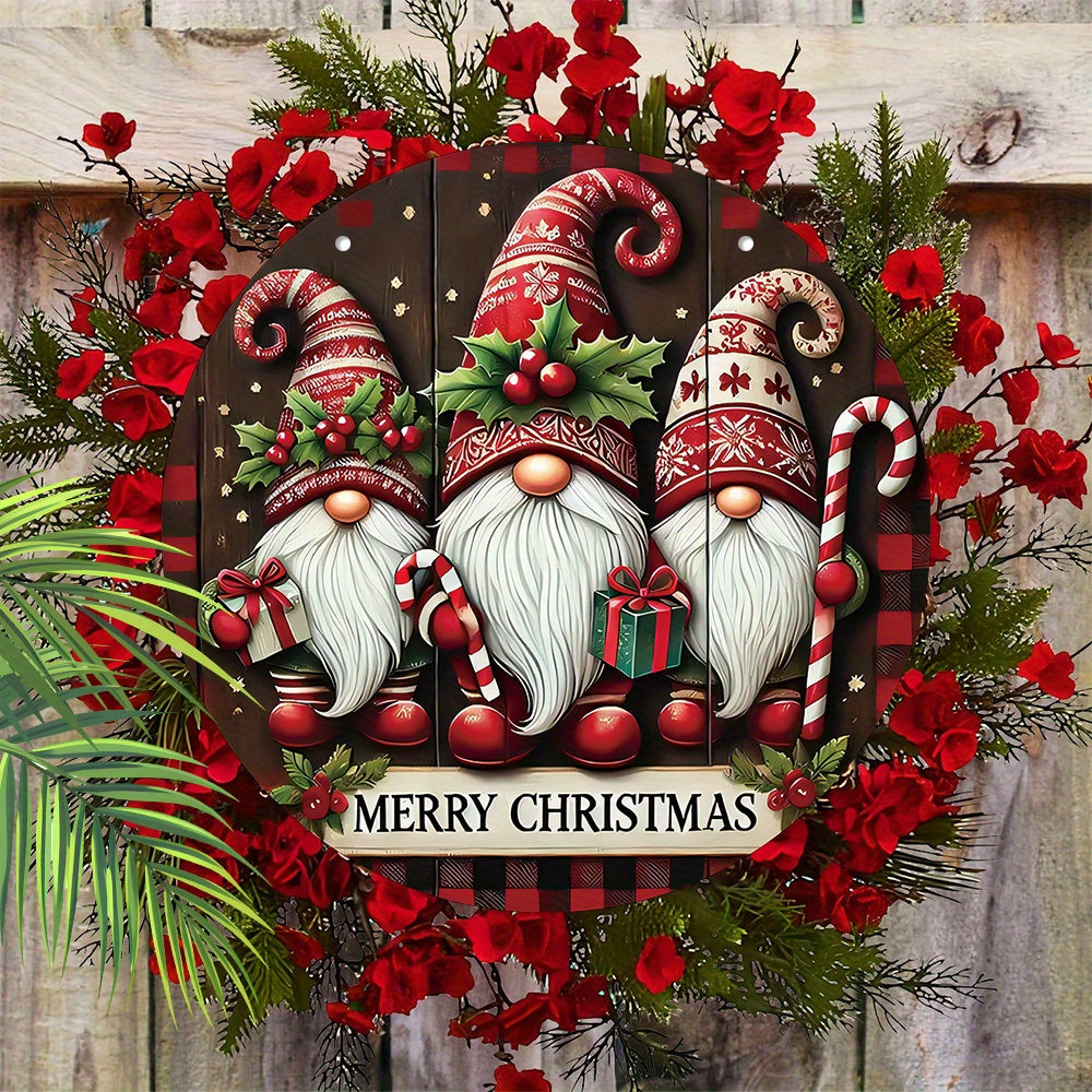Merry Christmas Retro Santa Claus Wooden Wreath - Festive Red Berry & Candy Design for Porch, Home & Garden Decor