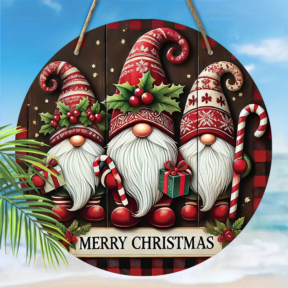 Merry Christmas Retro Santa Claus Wooden Wreath - Festive Red Berry & Candy Design for Porch, Home & Garden Decor