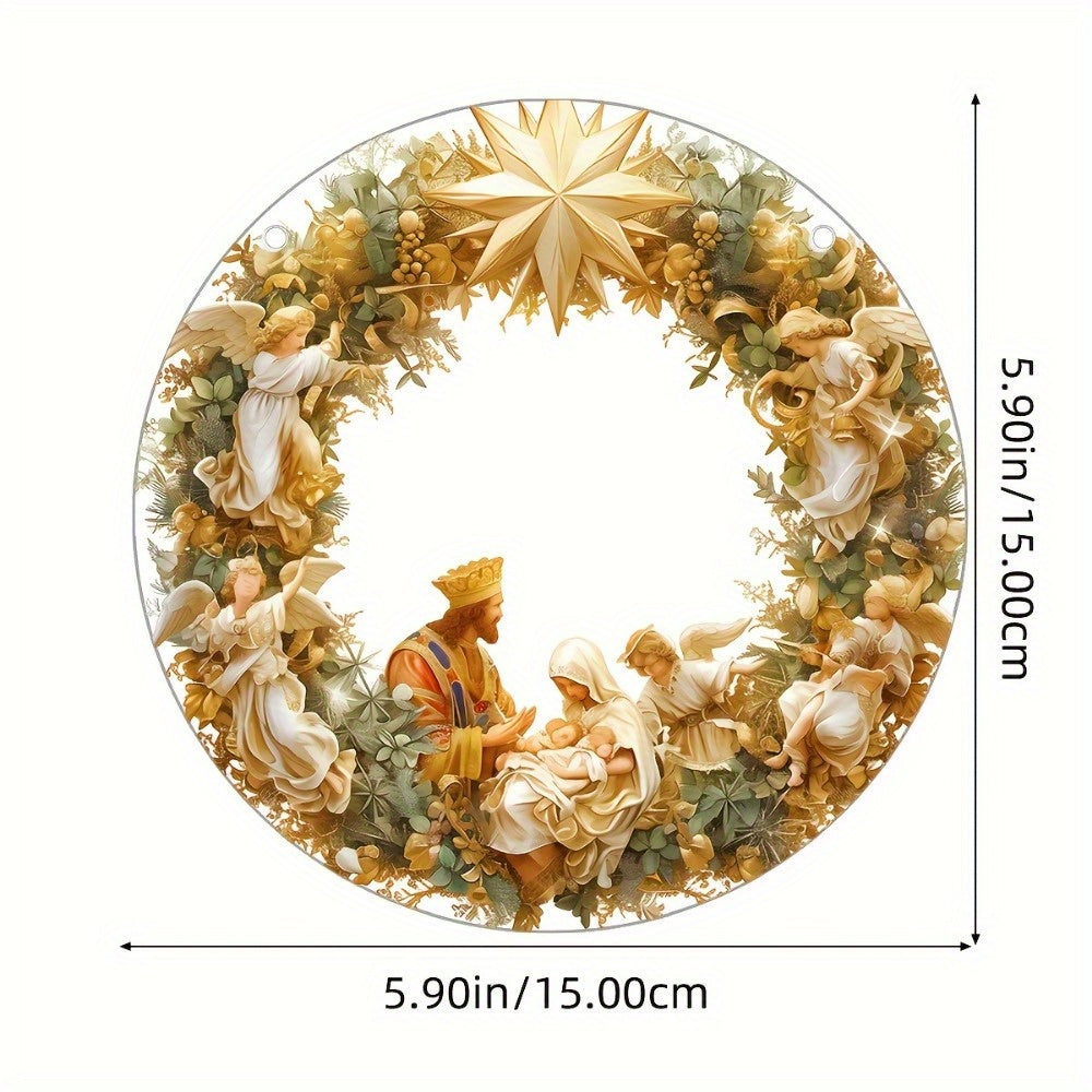 1pc Transparent Circular Jesus Birth Scene Hanging Ornament with Artificial Coloring for Home and Garden Art Gifts, Living Room, Window Decoration
