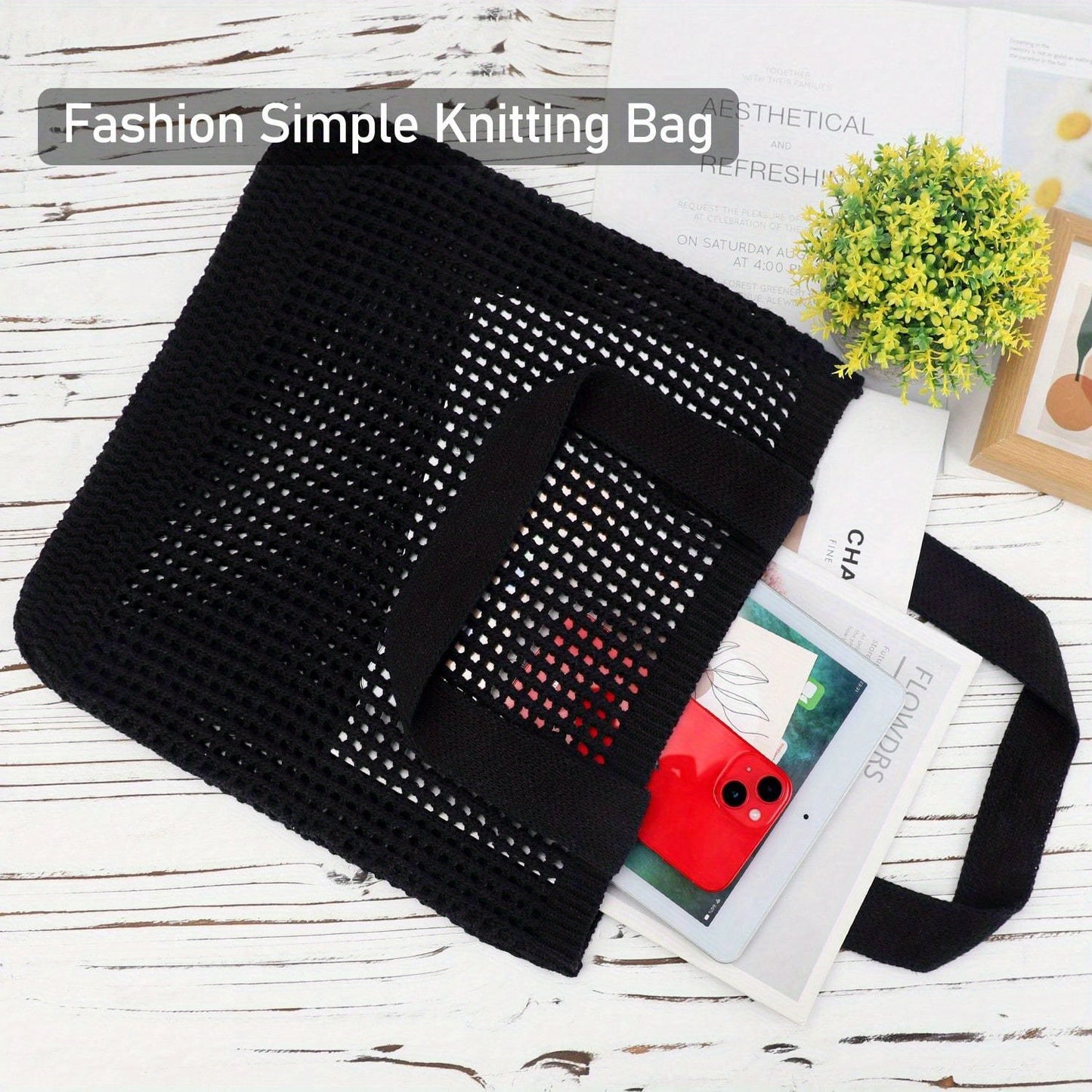1Pc Crochet Tote Bag For Women, Crochet Mesh Beach Tote Bag Summer Vacation Aesthetic Boho Knit Bag For Women
