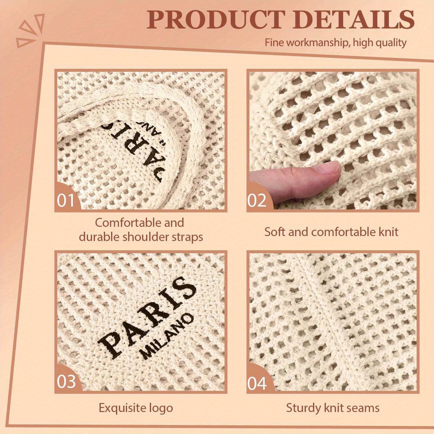 1Pc Crochet Tote Bag For Women, Crochet Mesh Beach Tote Bag Summer Vacation Aesthetic Boho Knit Bag For Women