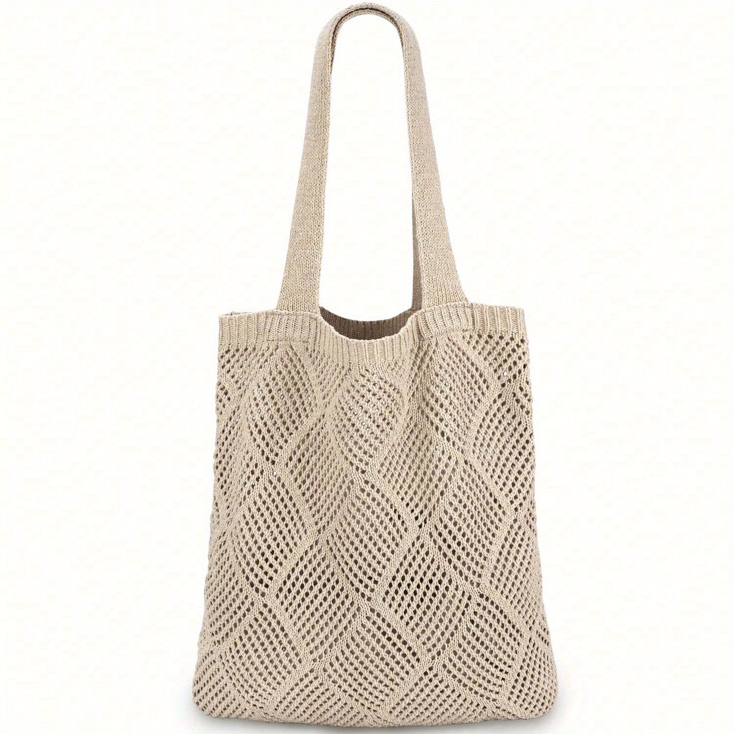 1Pc Crochet Tote Bag For Women, Crochet Mesh Beach Tote Bag Summer Vacation Aesthetic Boho Knit Bag For Women