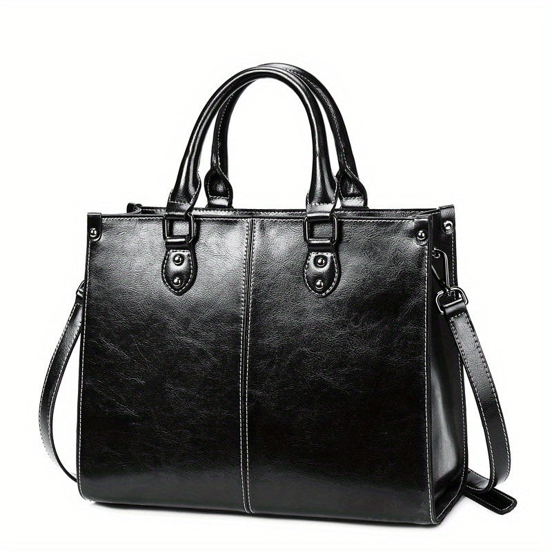 Luxurious European-Style Genuine Leather Tote Bag for Women - Totes with Versatile Shoulder Strap, Zip Closure, Edge Painted, Oil Wax Finish - High-Quality, Durable, Easy-to-Care Handbag with Style Guide