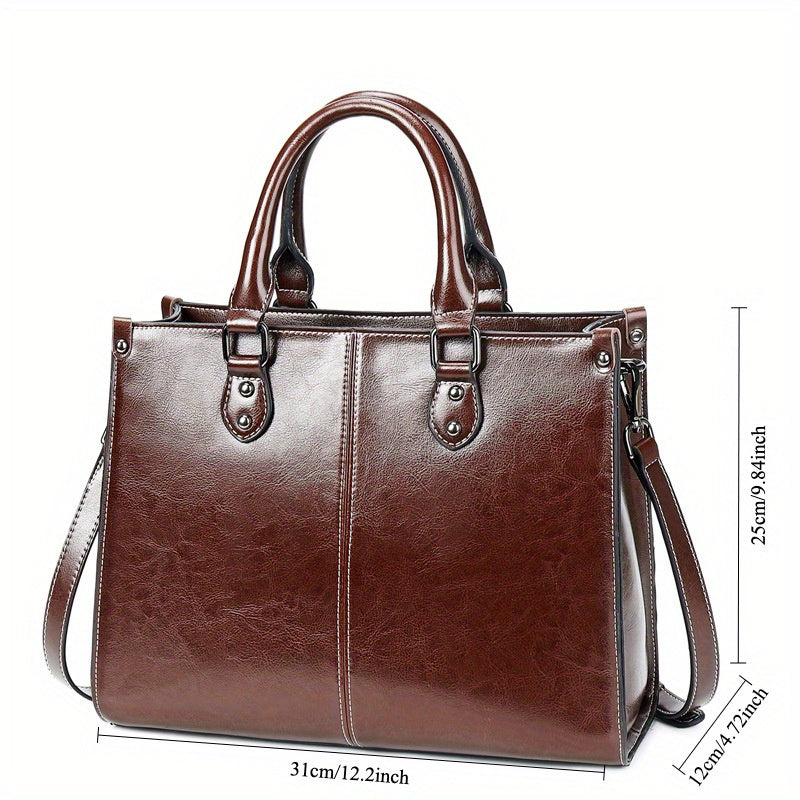 Luxurious European-Style Genuine Leather Tote Bag for Women - Totes with Versatile Shoulder Strap, Zip Closure, Edge Painted, Oil Wax Finish - High-Quality, Durable, Easy-to-Care Handbag with Style Guide