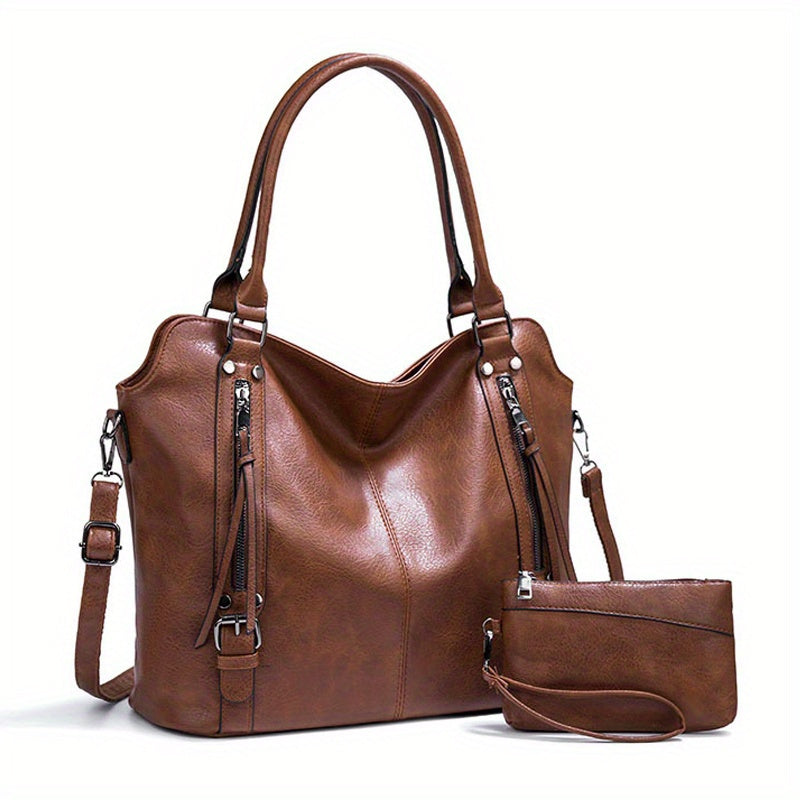 Vintage Chic Shoulder Bag - Spacious Crossbody Bag with Small Purse, Large Capacity, Casual Styling for Women