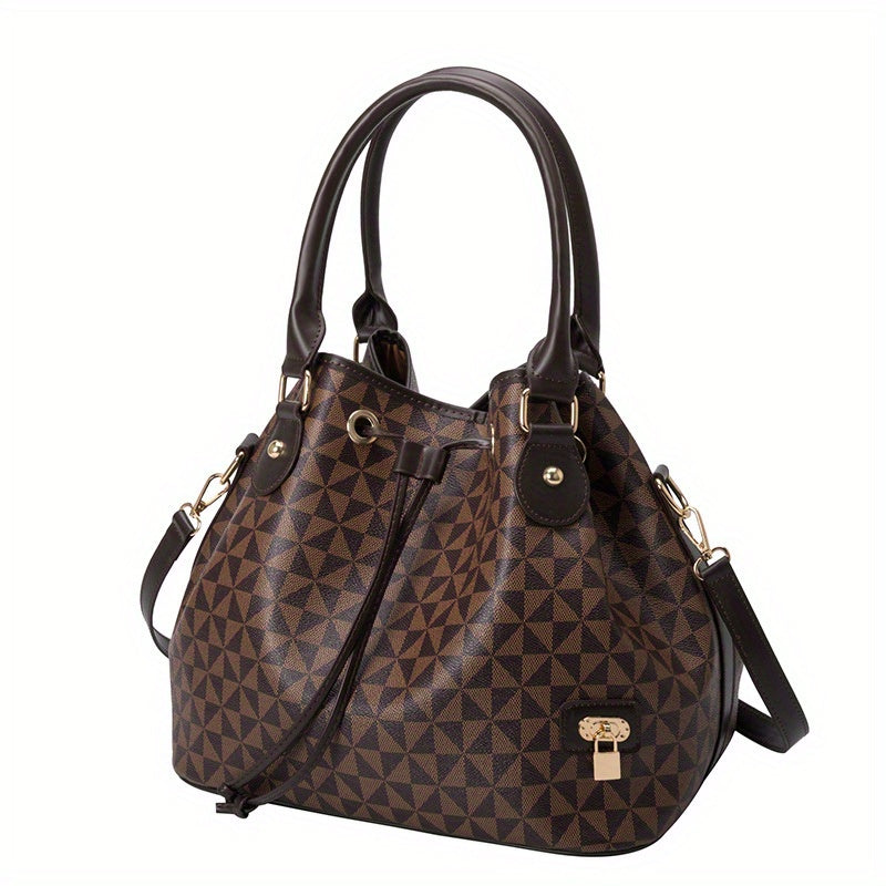Printed Large-Capacity Bucket Bag Women's European and American Retro Fashion New Handbag Foreign Trade Shoulder Messenger Bag
