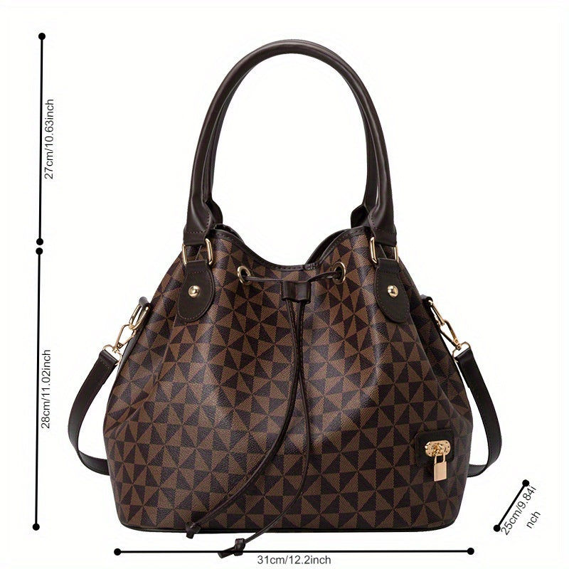 Printed Large-Capacity Bucket Bag Women's European and American Retro Fashion New Handbag Foreign Trade Shoulder Messenger Bag