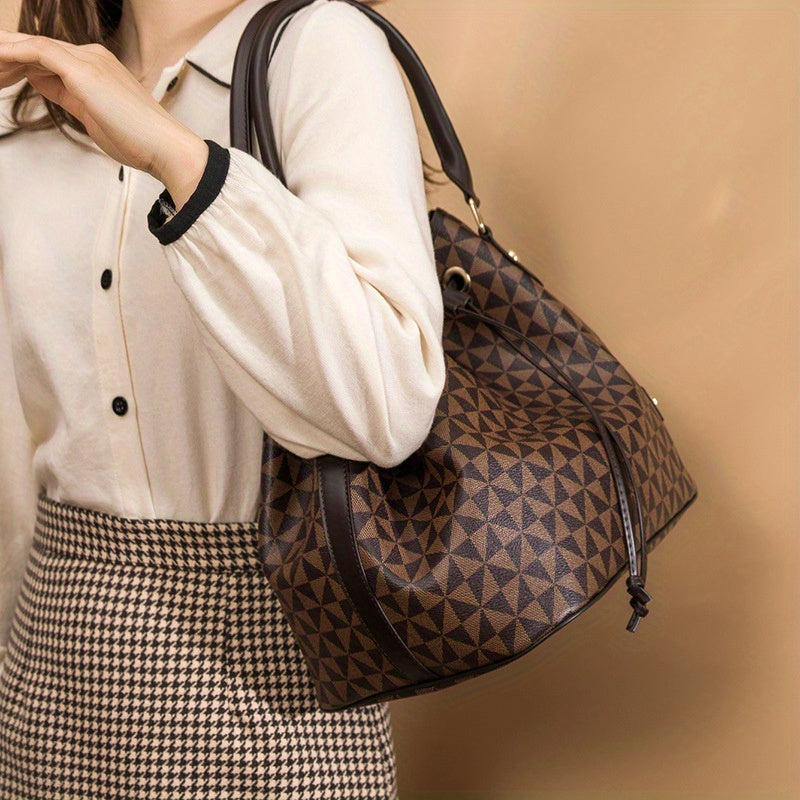 Printed Large-Capacity Bucket Bag Women's European and American Retro Fashion New Handbag Foreign Trade Shoulder Messenger Bag