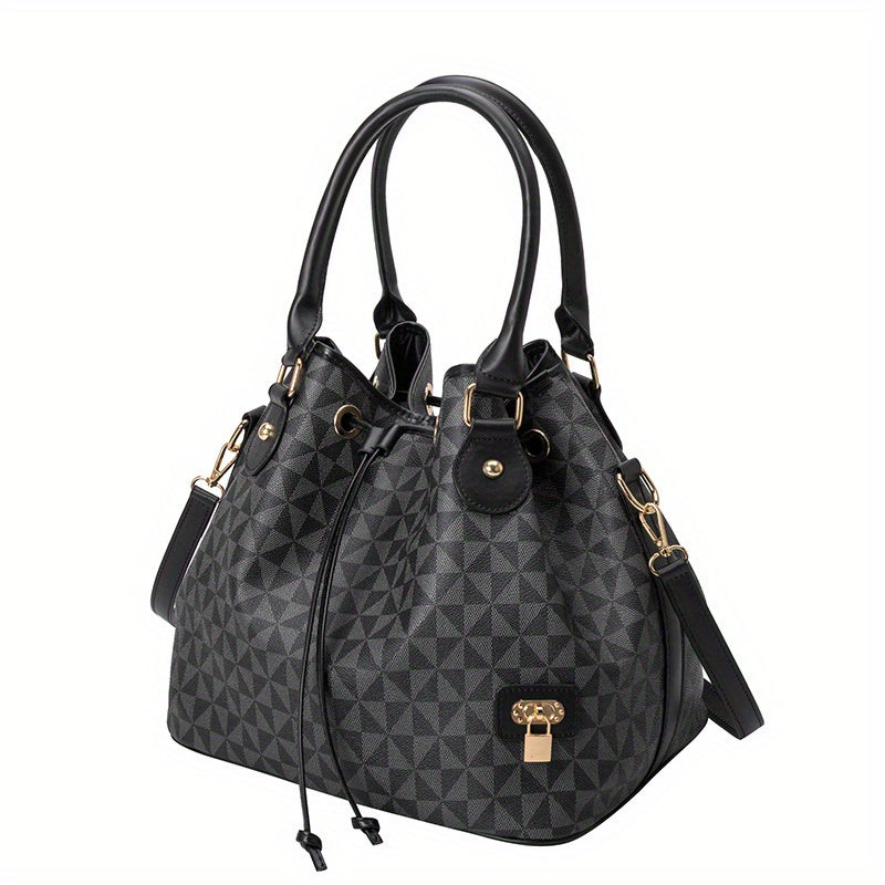 Printed Large-Capacity Bucket Bag Women's European and American Retro Fashion New Handbag Foreign Trade Shoulder Messenger Bag
