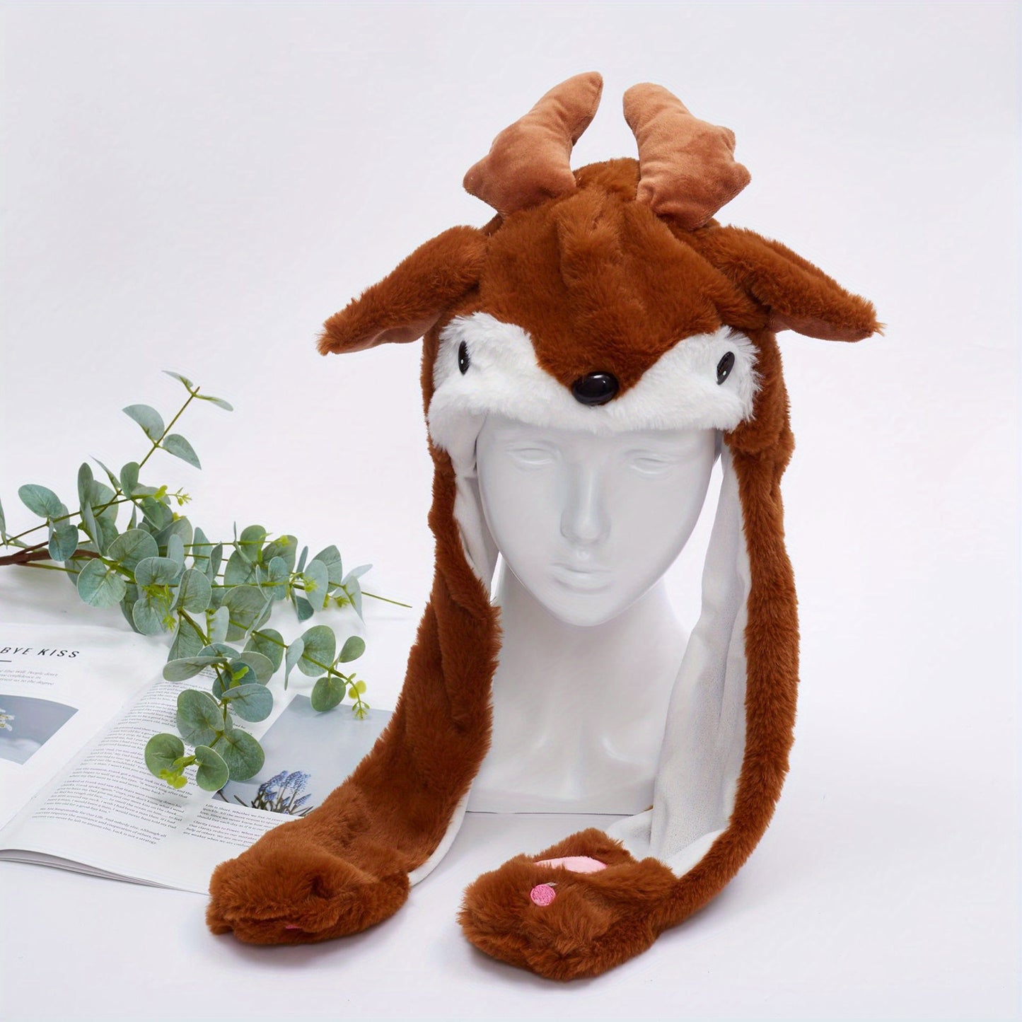 Cozy Plush Christmas Hat with Moving Ears - Cute Santa & Reindeer Design, Soft Cotton Blend, Perfect for Holiday Parties & Gifts