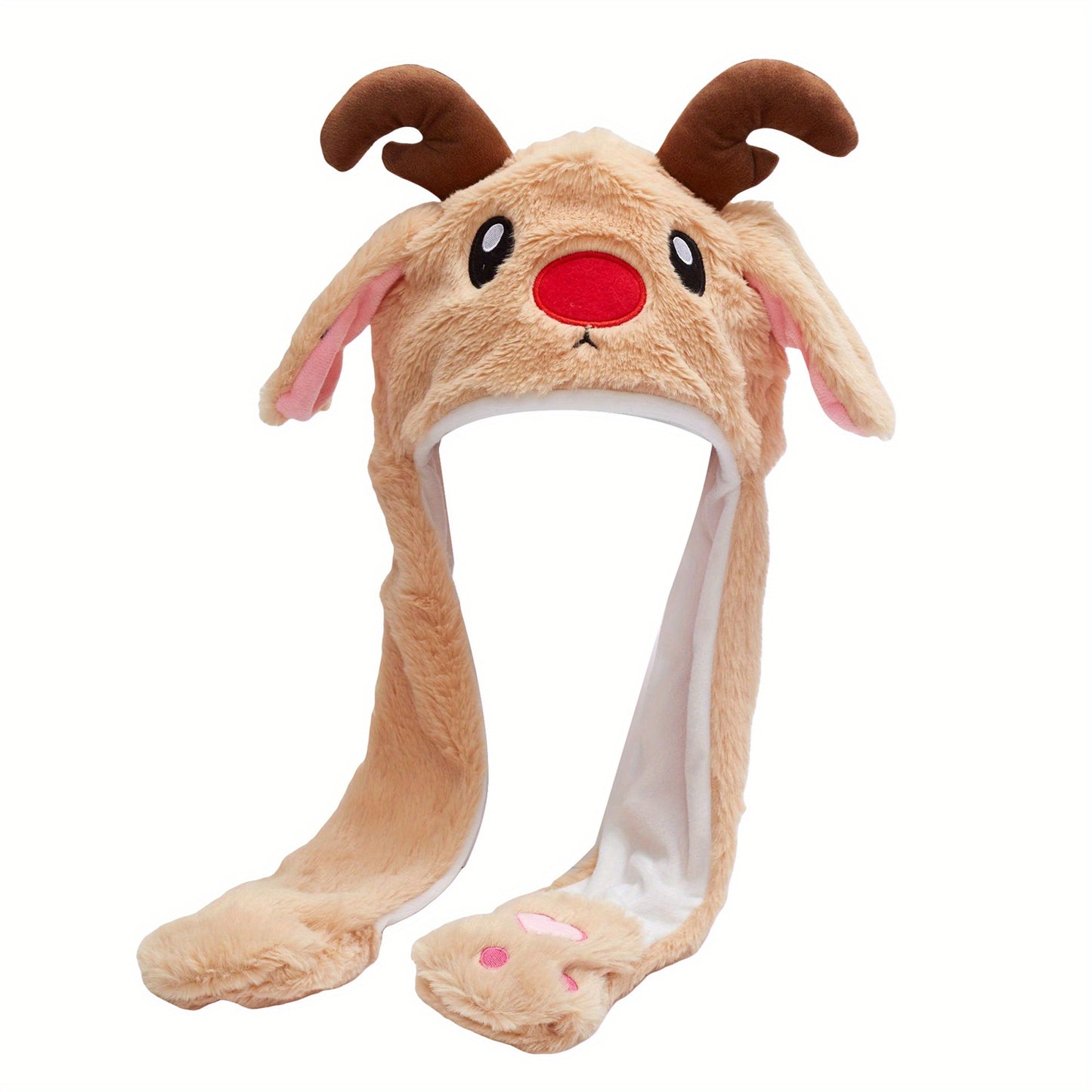 Cozy Plush Christmas Hat with Moving Ears - Cute Santa & Reindeer Design, Soft Cotton Blend, Perfect for Holiday Parties & Gifts