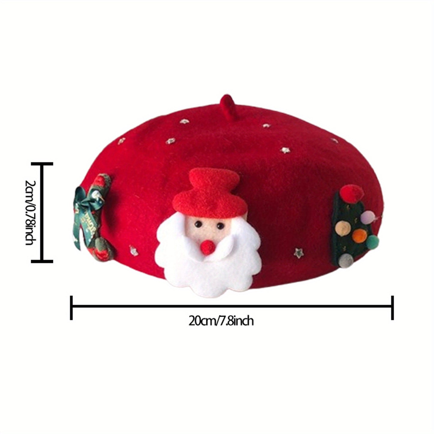 Women'S Christmas-Themed Polyester Beret Hat - Santa Claus Design, Warm Wool-Blend Beanie Cap for Winter Season
