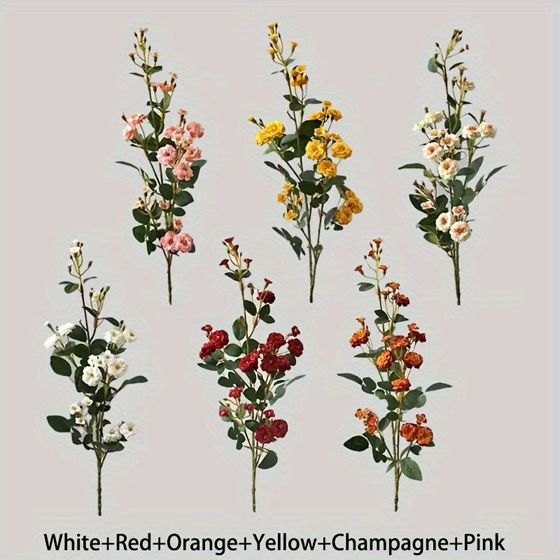 6-Pack Realistic Touch Artificial Roses, Mixed Faux Flowers for Wedding and Engagement Centerpiece, Home Decor, Farmhouse Living Room, Christmas, Thanksgiving, Valentine's Day - Plastic, Tabletop, No Container, Multi-Room Use