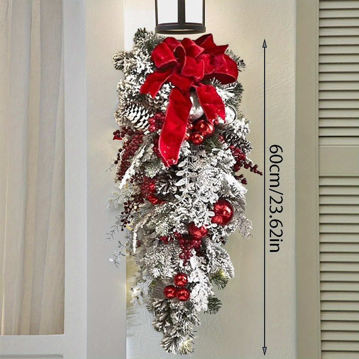 3 Pcs Artificial Christmas Teardrop Wreath, Rustic Red Berry Pine Cone Garlands for Front Door, Indoor Outdoor Xmas Party Home Decor