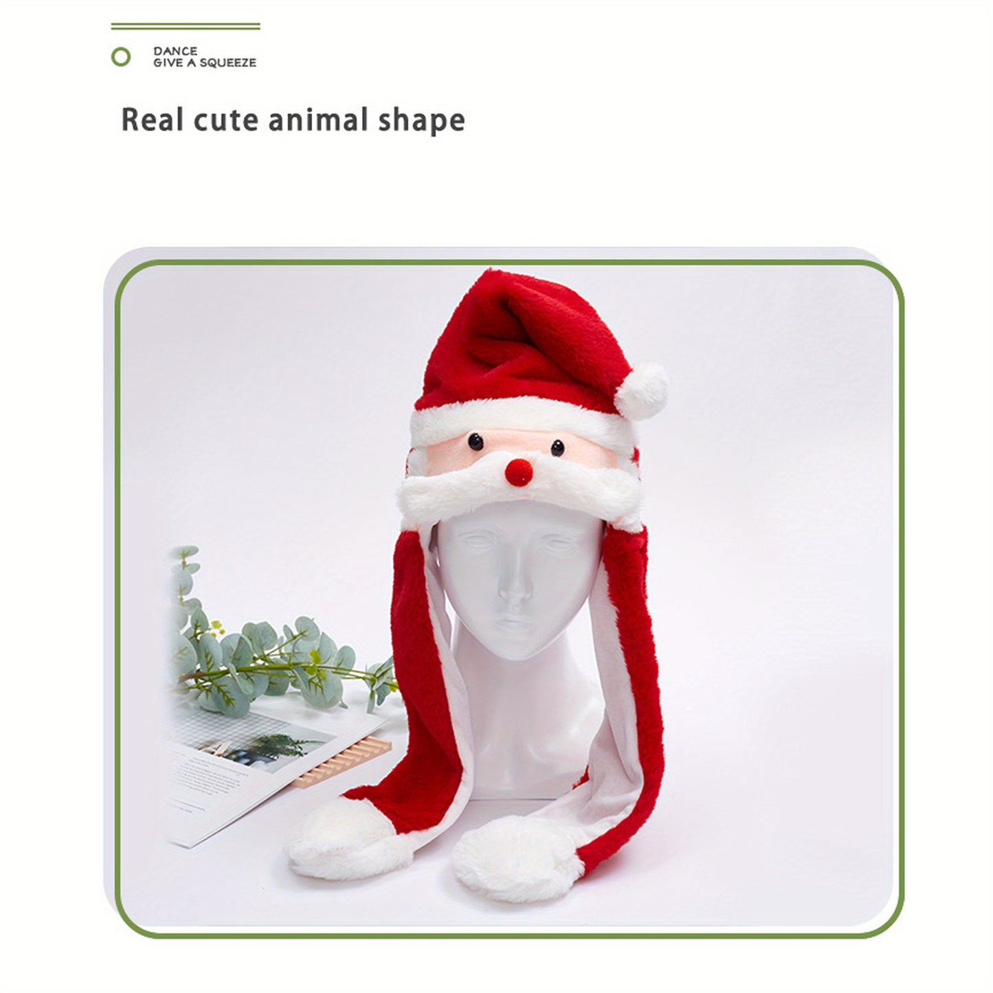 Cozy Plush Christmas Hat with Moving Ears - Cute Santa & Reindeer Design, Soft Cotton Blend, Perfect for Holiday Parties & Gifts