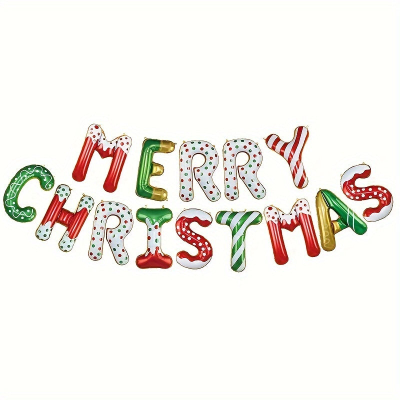 14pcs Merry Christmas Aluminum Foil Letter Balloons Set - Mixed Color Themed Party Decorations for Christmas, New Year & Weddings - Durable, Non-Electric, Carnival Inspired Designs for Ages 14+