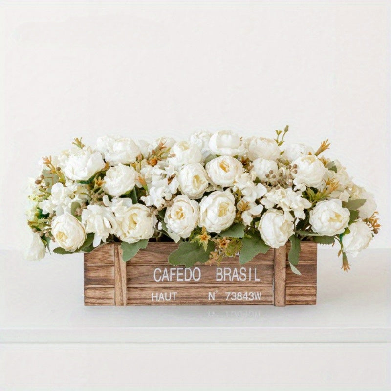 Boho-Chic Faux Peony & Hydrangea Arrangement - Artificial Floral Centerpiece for Living Room Decor, Fabric Home Accent