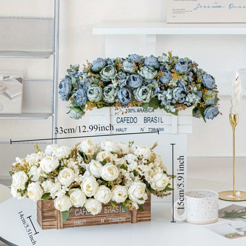 Boho-Chic Faux Peony & Hydrangea Arrangement - Artificial Floral Centerpiece for Living Room Decor, Fabric Home Accent