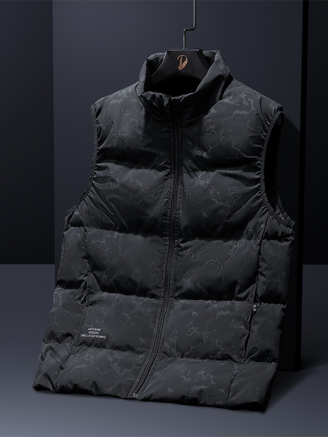 Men's Stylish Solid Sleeveless Down Jacket With Pockets, Casual Breathable Fleece Stand Collar Zip Up Warm Tank Top For City Walk Street Hanging Winter Outdoor Activities