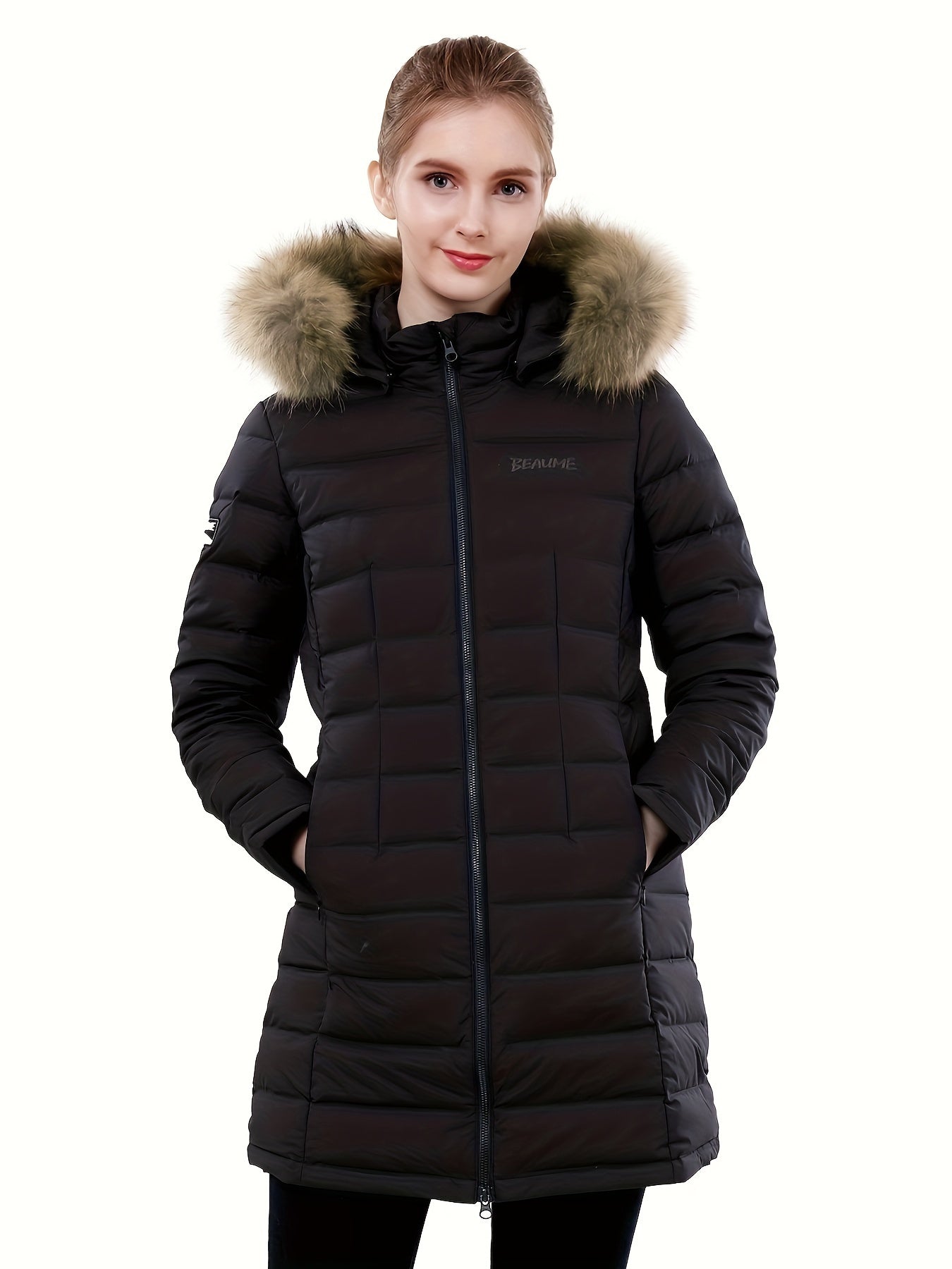 Ladies Long Down Hooded Jacket, Thickened Winter Packable Puffer Jacket, Windproof Warm Outwear Coat, Women's Clothing