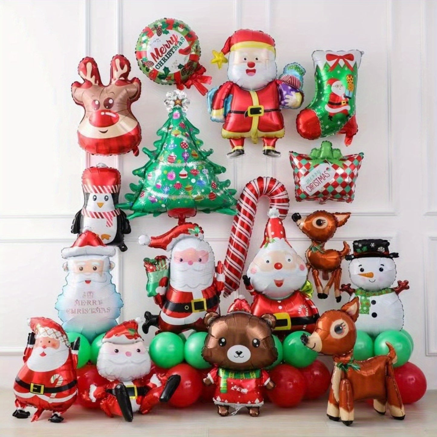 10pcs Mini Cartoon Christmas Balloons Set - Aluminum Film Stick Balloons for Christmas, Birthday, Wedding, Engagement, New Year - Mixed Color Santa, Snowman, Christmas Tree Decorations for Home and Party