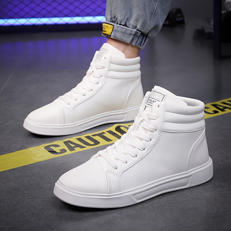 Comfy Men's High Top Solid Skate Shoes - Non Slip Casual Lace Up Sneakers for Outdoor Activities
