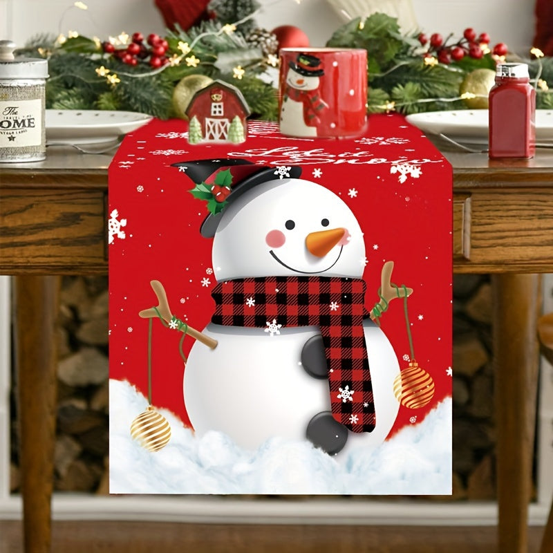 Snowman Christmas Table Runner - Festive Polyester Table Flag, Seasonal Xmas Table Decor, No Electricity Required, Featherless, Holiday Dining Tablecloth, Christmas & New Year Home Décor, 1pc