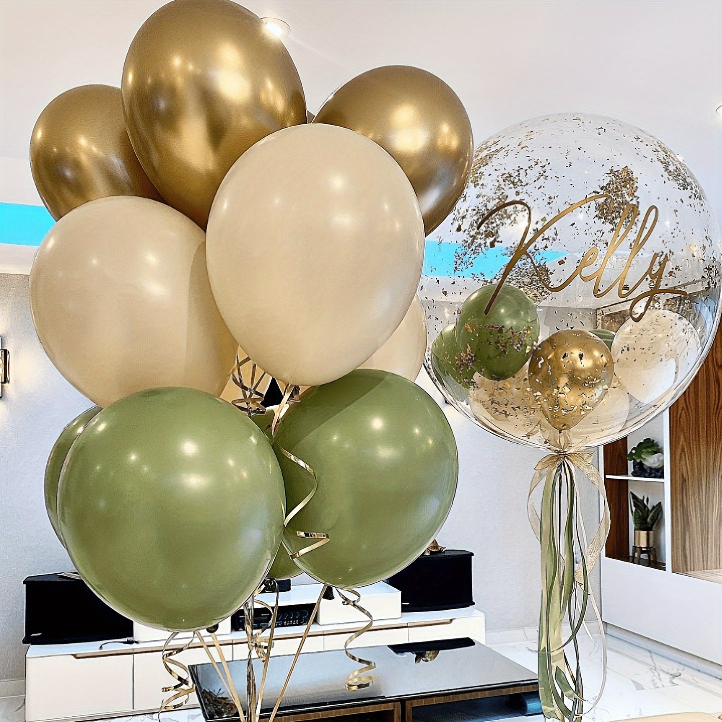 15pcs Vintage Green Golden White Balloon Set - Elegant Decor for Festive Occasions - Premium Quality, Versatile Usage - Perfect for Birthdays, Weddings, Holidays & More - Indoor/Outdoor Scene Arrangement, Unforgettable Gatherings, Thoughtful Easter Gift