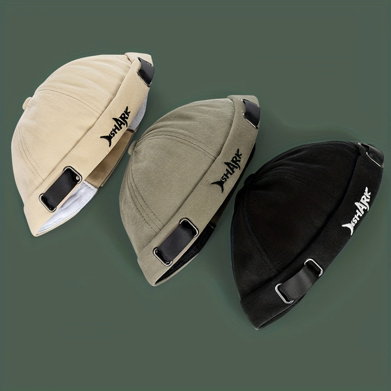 Shark Embroidered Cotton Beanies - Stylish Unisex Streetwear - Soft Breathable Fabric - Trendy Letter Design - Melon Cap Skullies for Men & Women