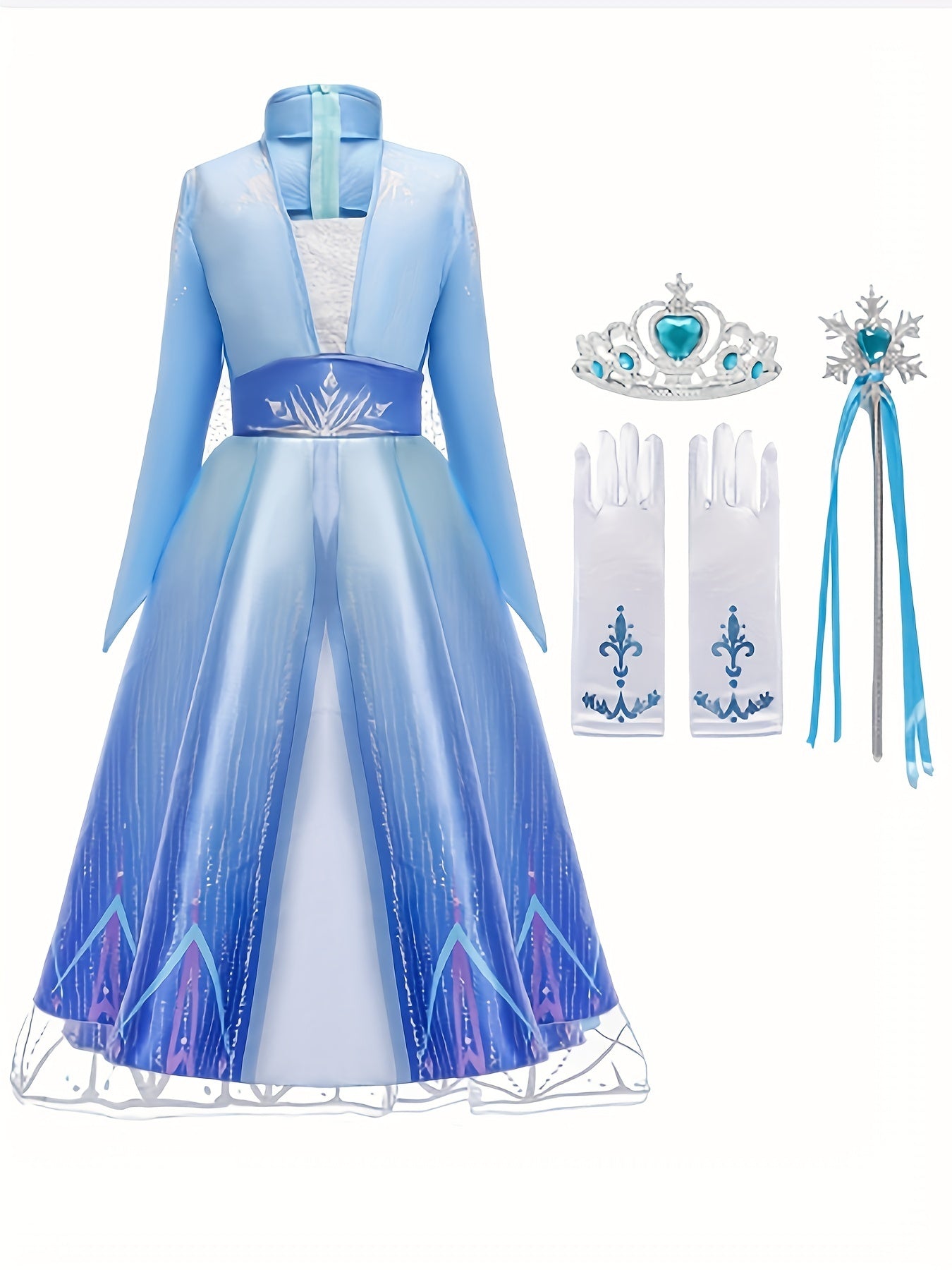 Girl's Color Gradient Cartoon Character Long Sleeve Dress - Costumes for Kids, Dress Up Outfits for Christmas, Halloween, Birthday Party, Performance, and Gift - Vibrant, Comfortable, and Adorable Design