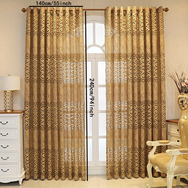 1pc Luxurious European-Style Thickened Jacquard Curtain - Elegant Window Sheer for Living Room, Bedroom, Balcony with Vintage Pattern, Soft Texture, and Home Decor Enhancement - Easy to Install and Maintain